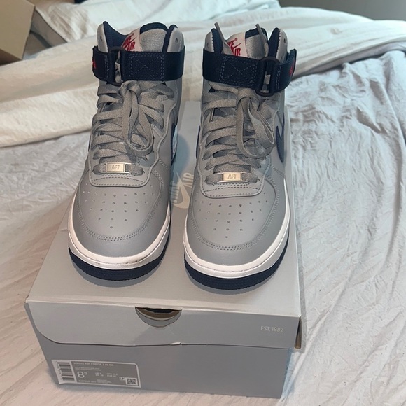 Nike Air Force 1 High Top Sneakers - Gray and Navy - Picture 2 of 6